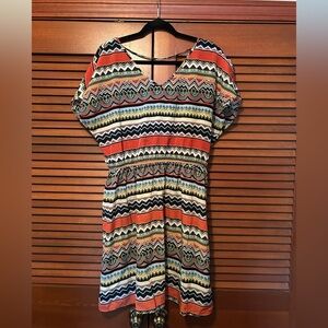 AGN Multicolor Patterned Tribal Festival Short Sleeve Women's Dress 14